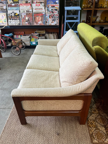 Danish Deluxe Three Seater Lounge Cream Patterned Upholstery
