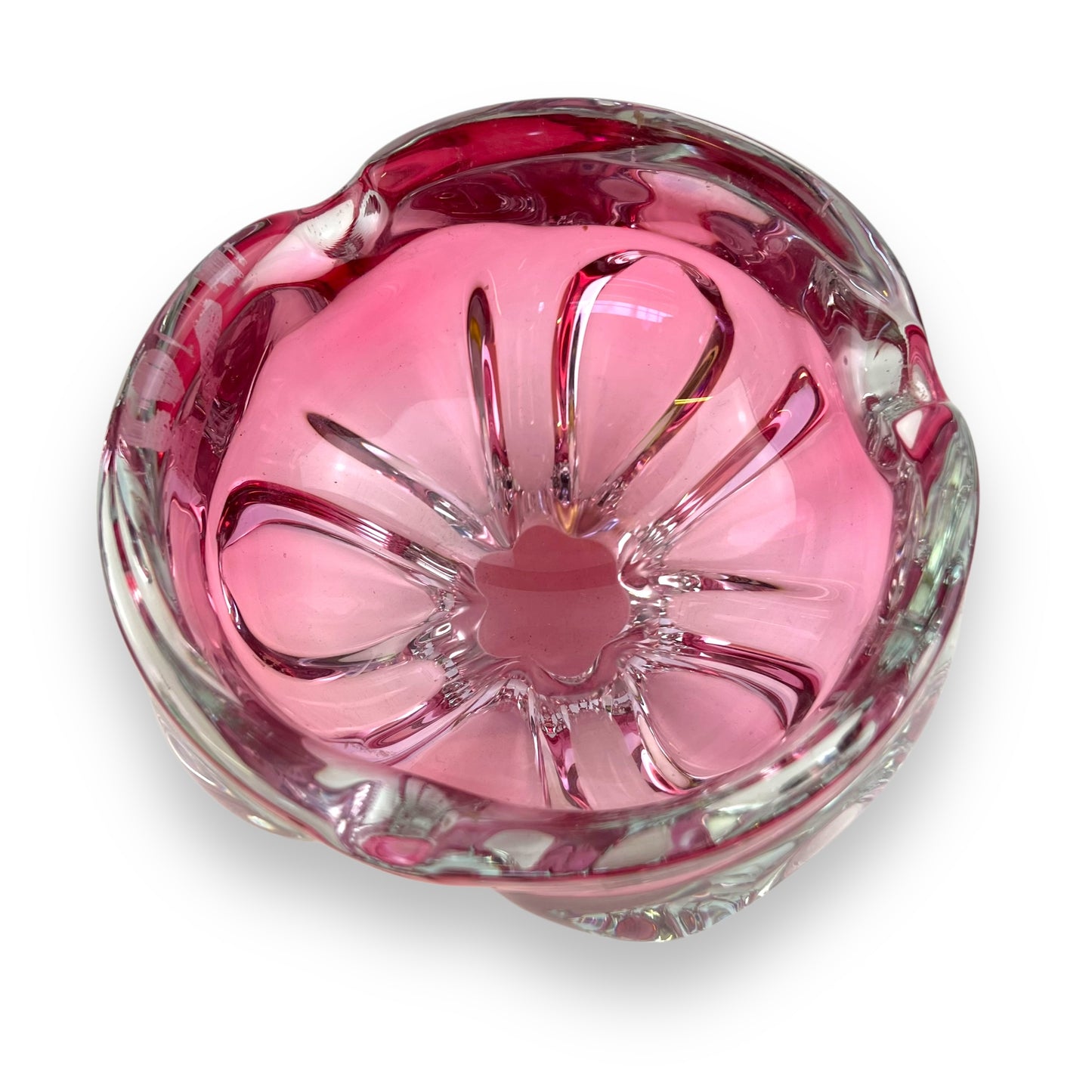 Pink and clear art glass dish