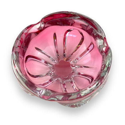 Pink and clear art glass dish