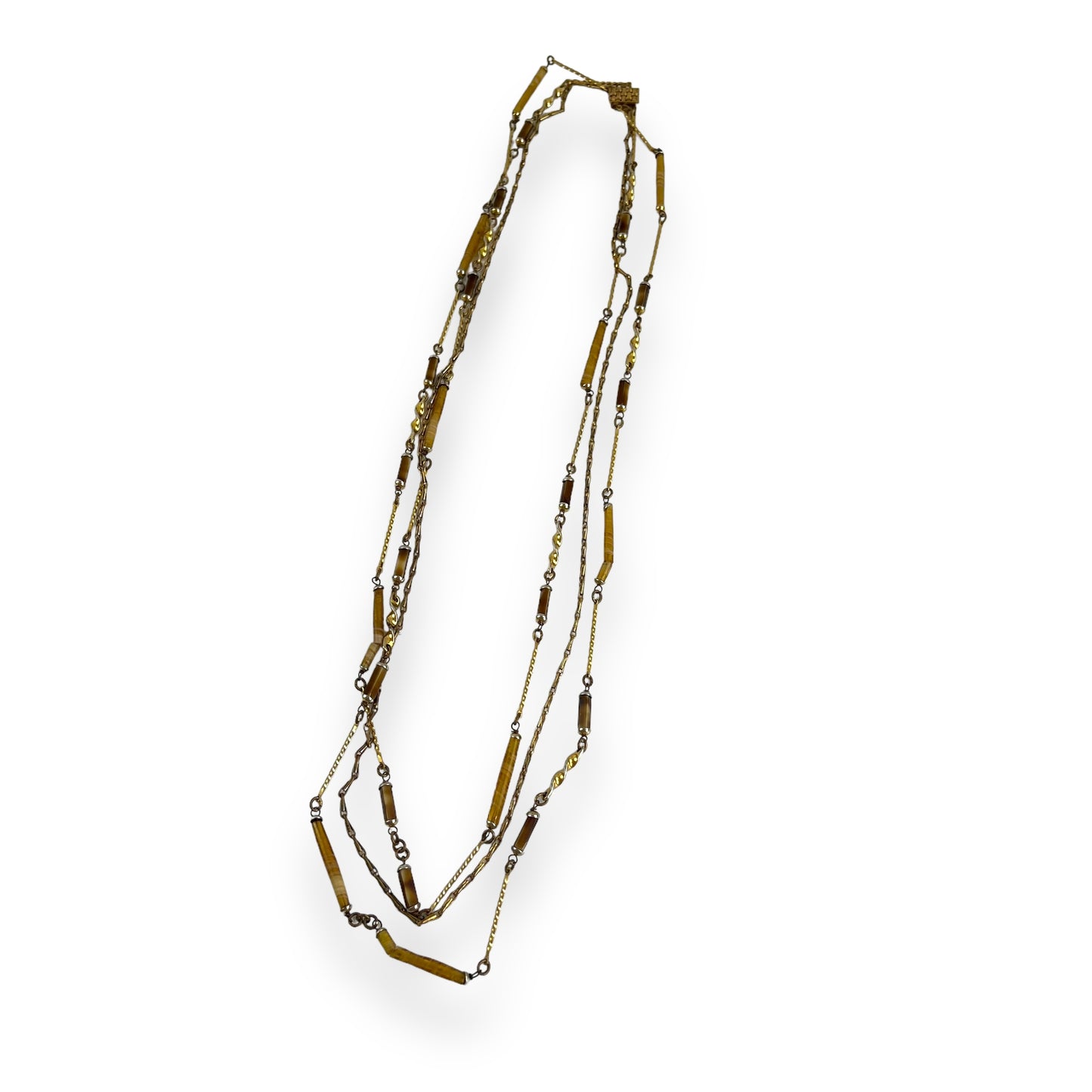 Gold Metal and glass Bead 3 String necklace