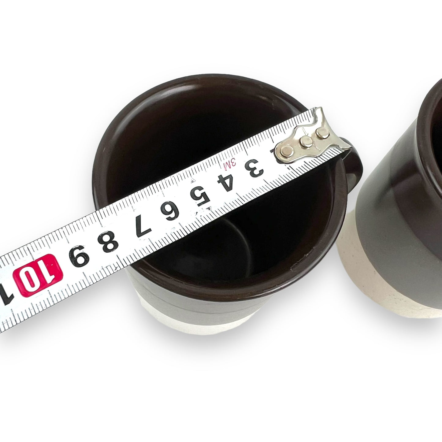 Brown, grey & white strip mug set of 2
