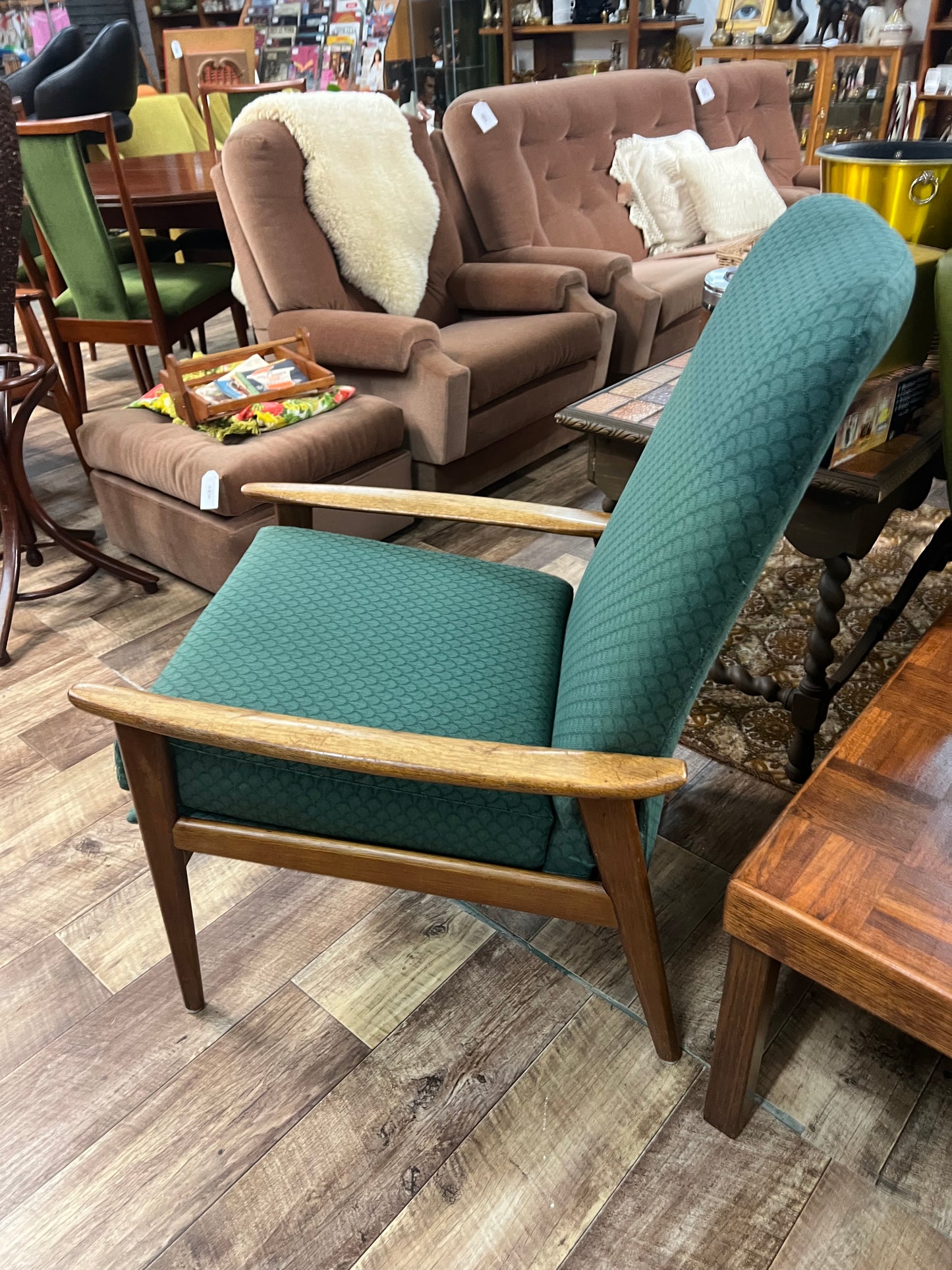 Fler Mid-Century High Back Armchair – Green Upholstery