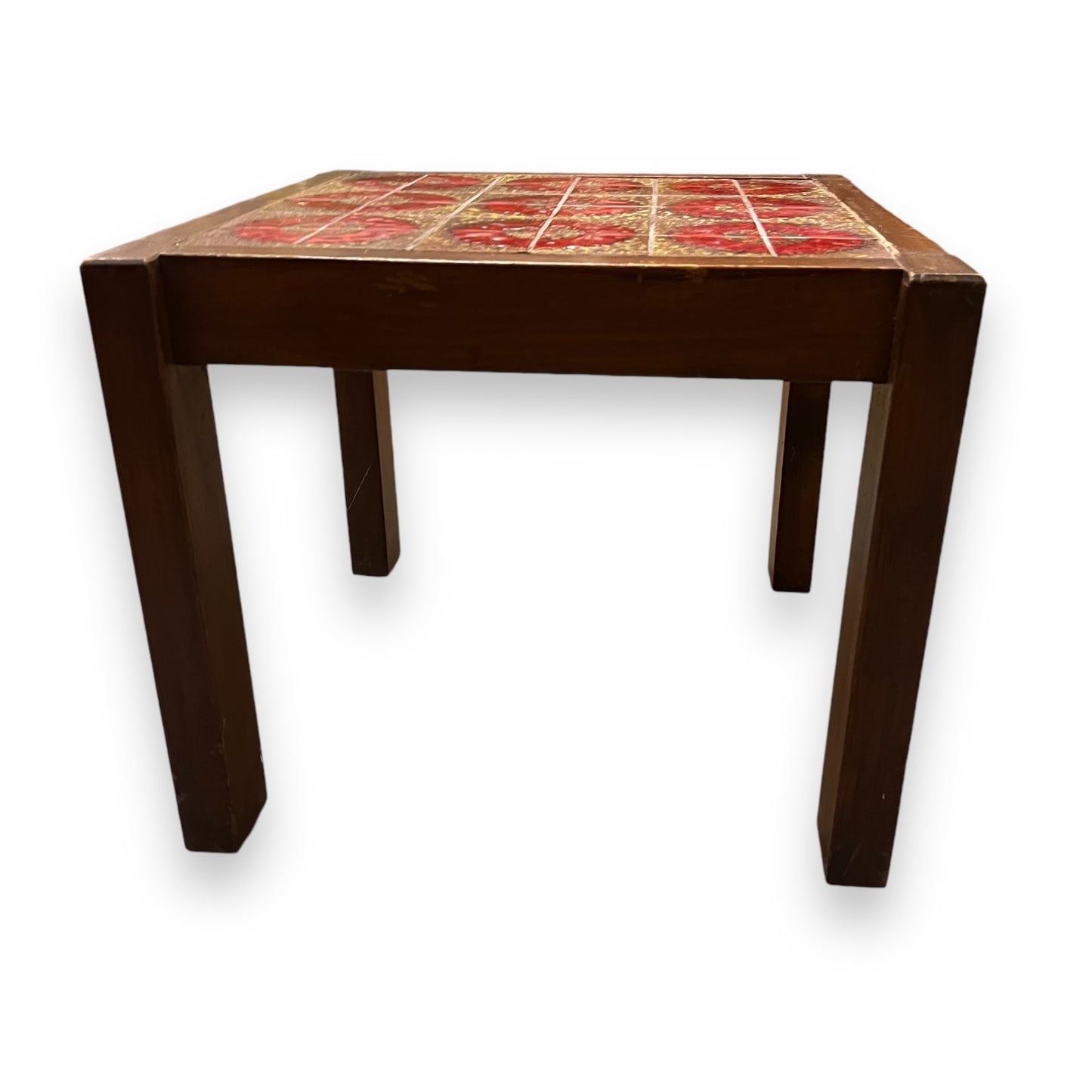 Red Circle Pattern Tile Side Table