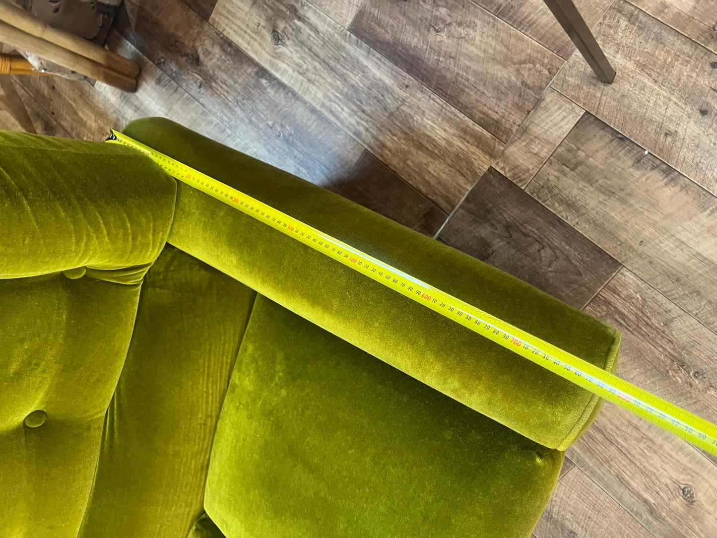 1970s Avocado Green Velvet Three Seater Lounge Sofa