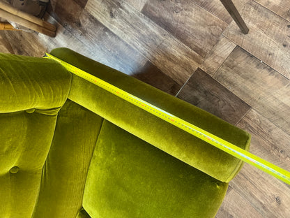 1970s Avocado Green Velvet Three Seater Lounge Sofa