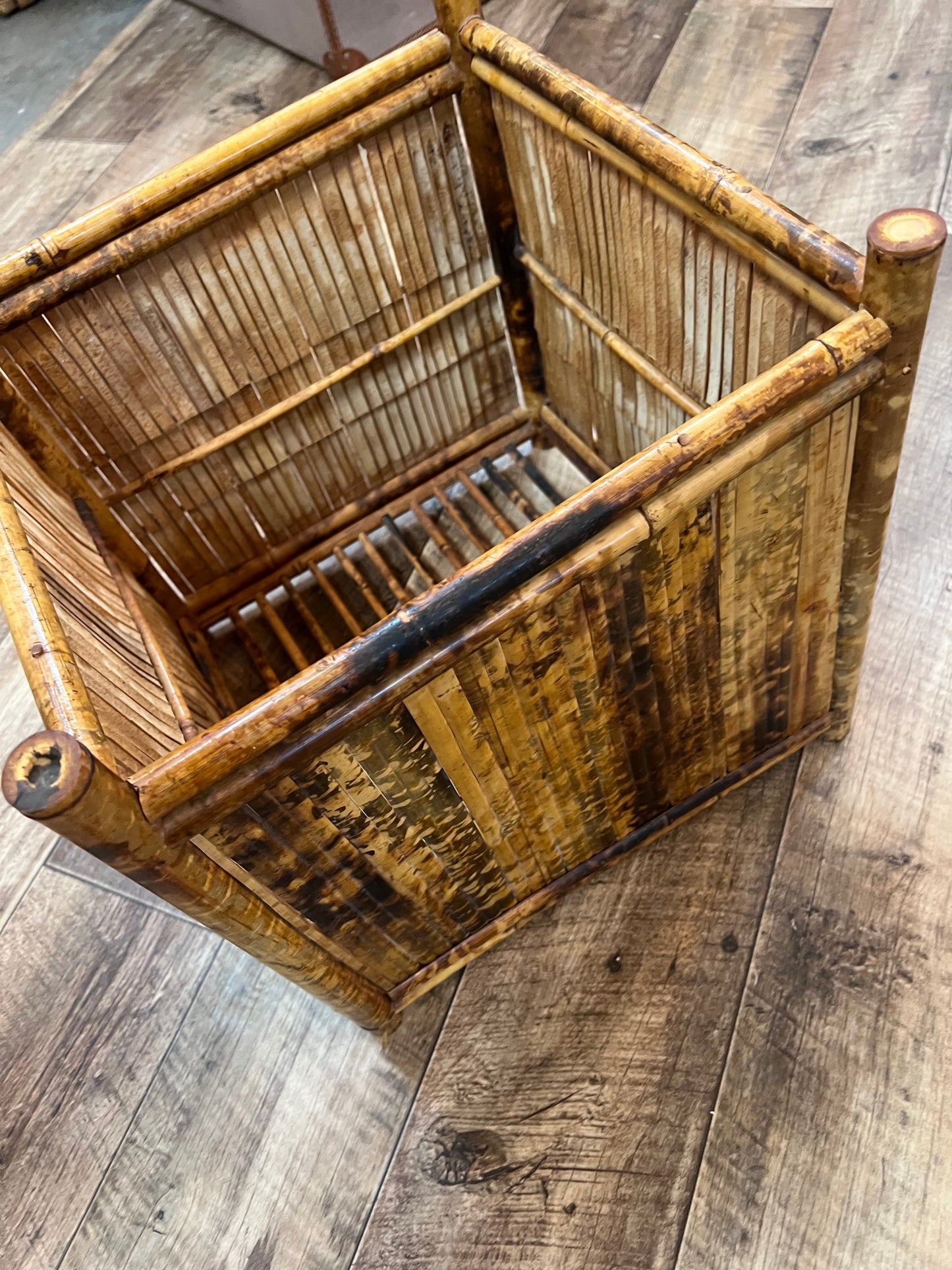 Tortoiseshell Cane Plant Basket / Bamboo Planter Holder