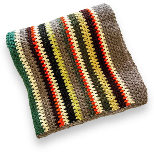 Multi colour striped crochet knit throw blanket 1150mm x 1600mm