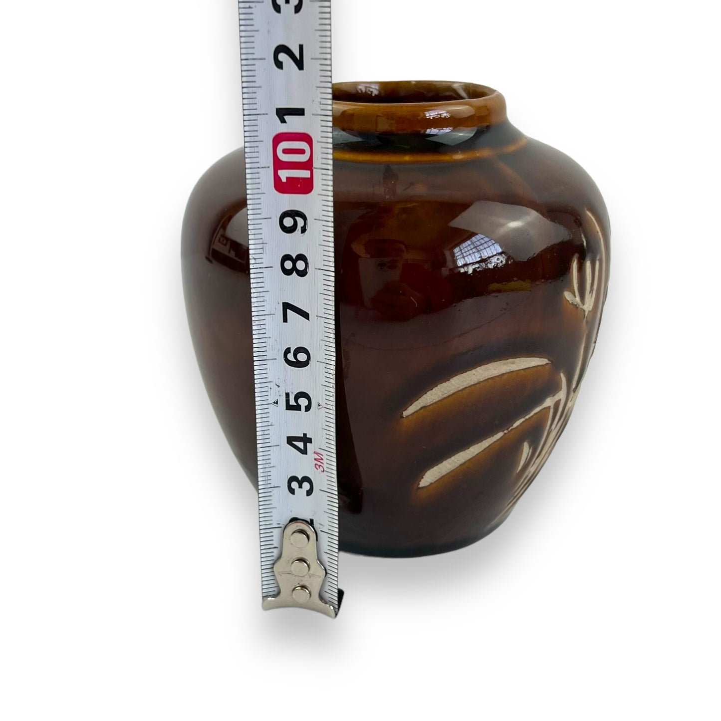 Brown Vase Etched Grass Design