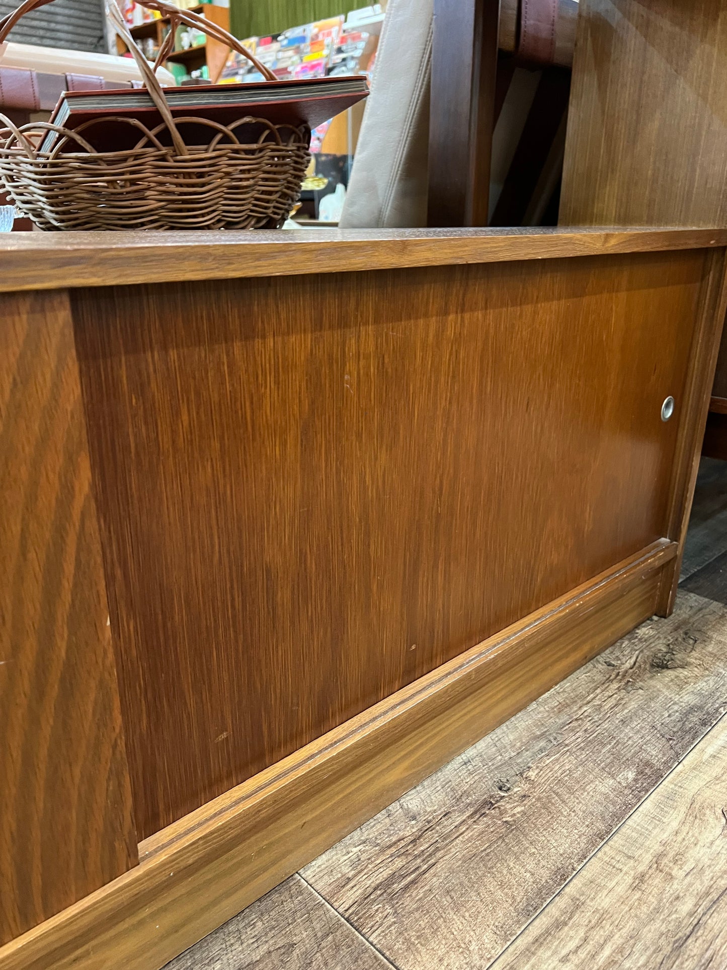 Mid-Century Modern Room Divider Bookcase with Sliding Door Storage
