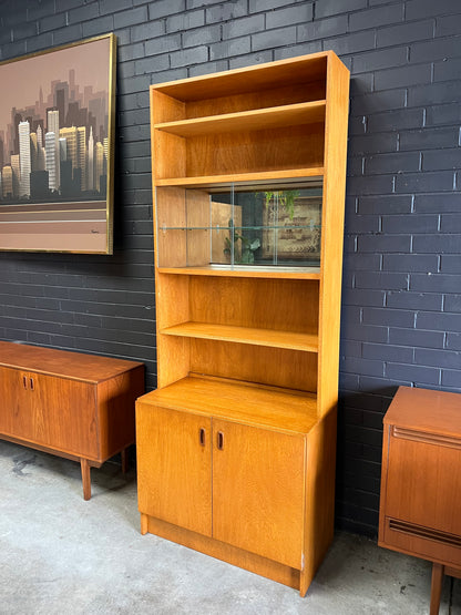 Mid-Century Display Cabinet with Glass Sliding Doors & bottom Storage cupboards