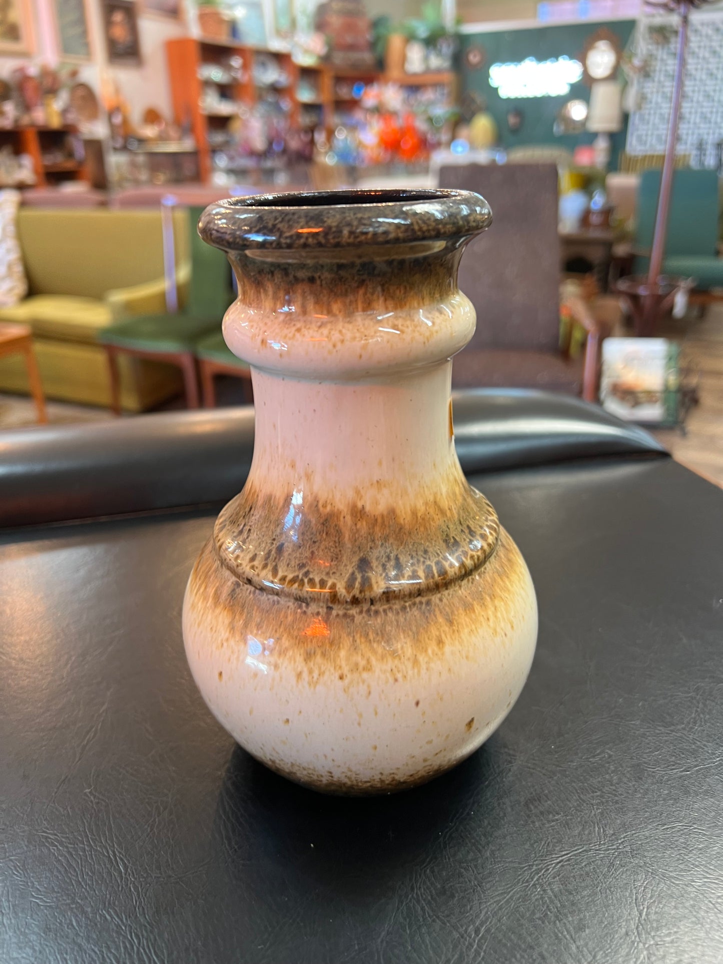 Scheurich West German Pottery 496-18 Cream & Brown Handled Vase