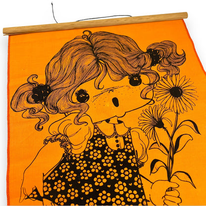“Tohhar” Orange Fabric Wall Hanging of Girl with flowers - Printed in Australia