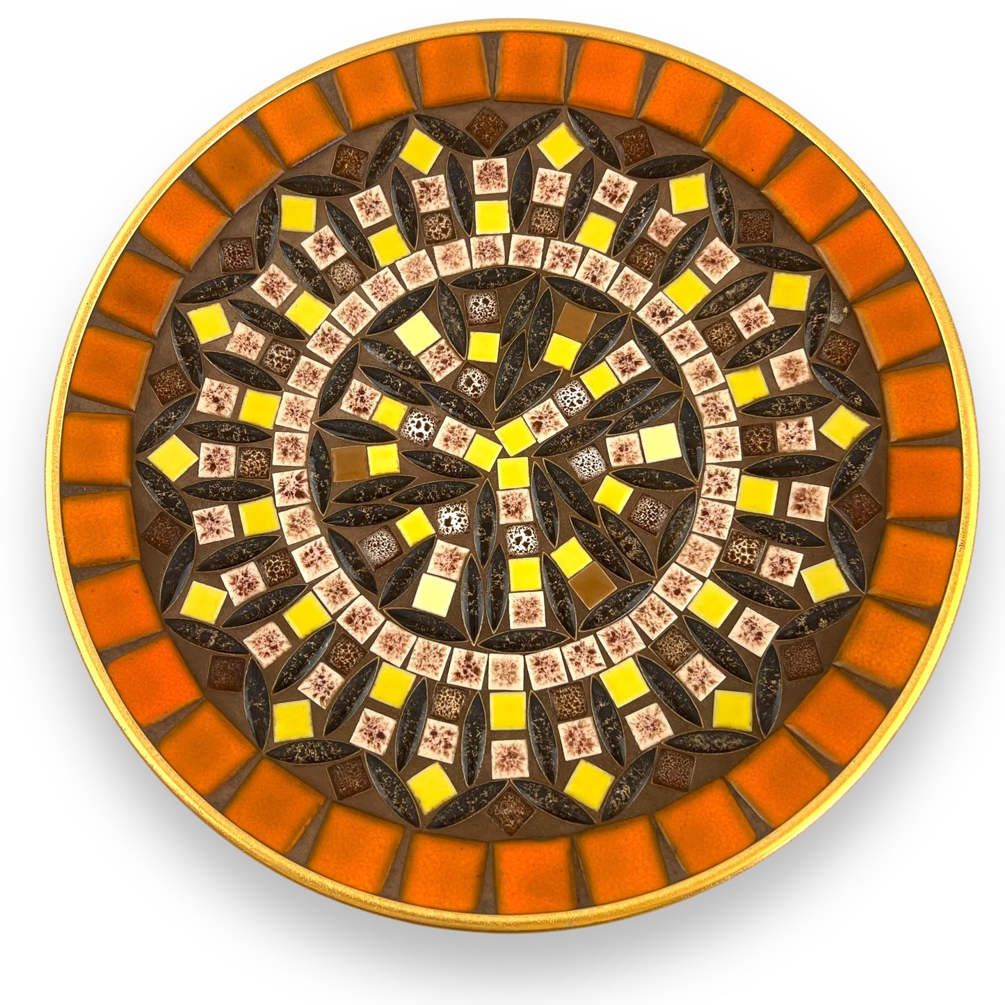 Mosaic Stone Plate | Geometric Tile Design in Orange, Brown & Yellow