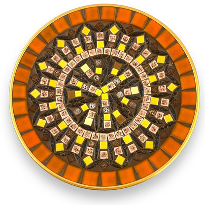 Mosaic Stone Plate | Geometric Tile Design in Orange, Brown & Yellow