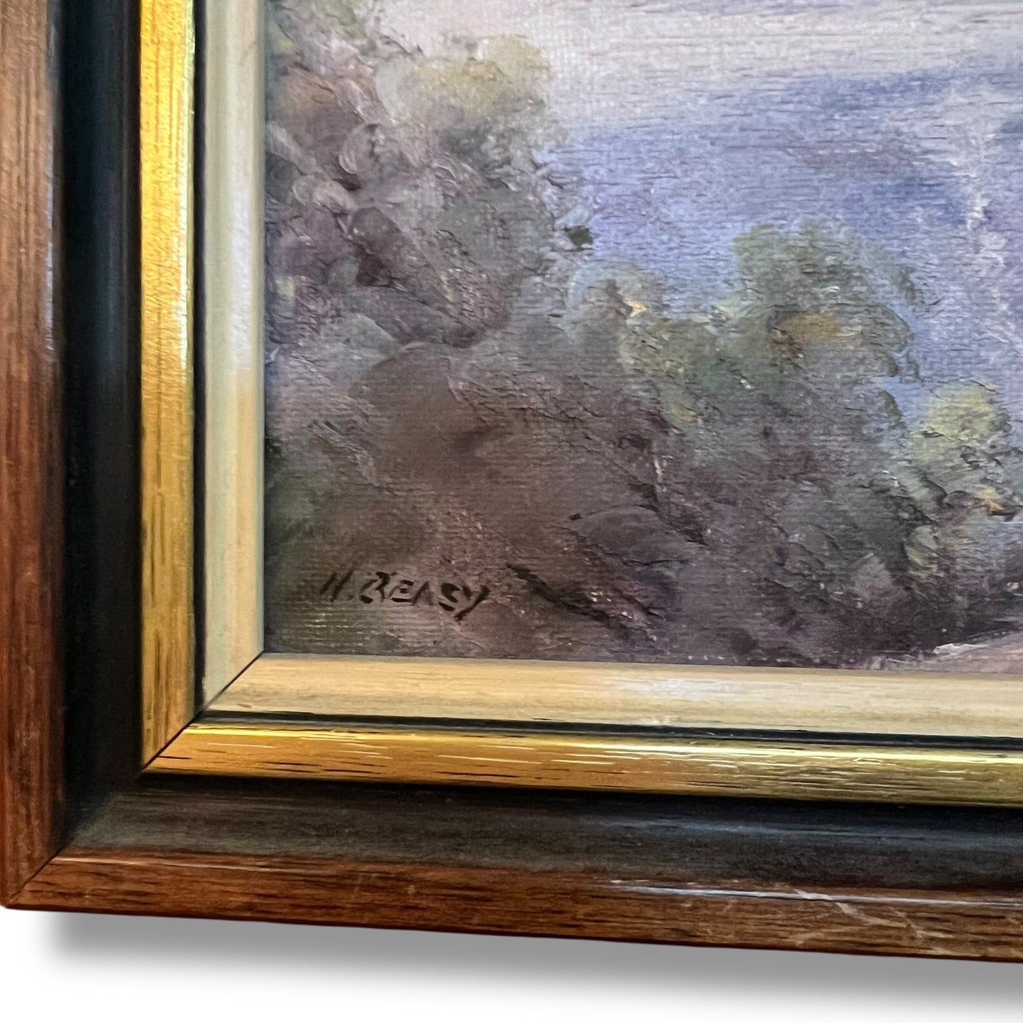 Australian Landscape Reproduction Painting by M. Beasy – Mountain View with Gum Trees