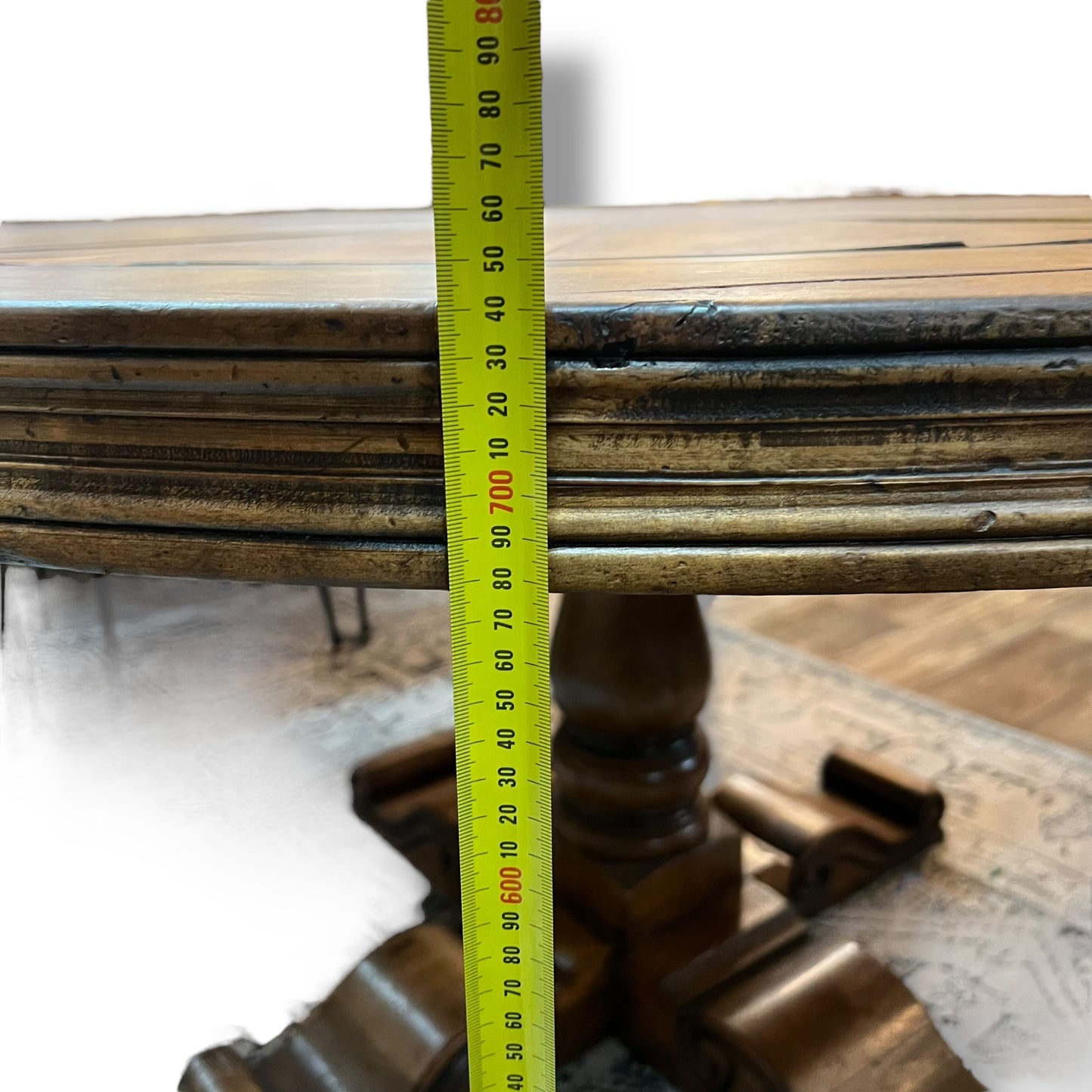 Round Parquetry Dining Table with Carved Scroll Base