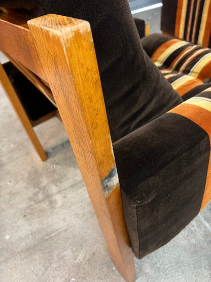 #1 Danish Deluxe Armchair – Original Brown, Orange & Gold Striped Upholstery