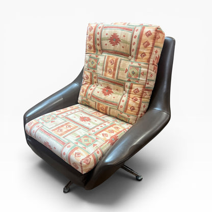 2.Swivel Lounge Chair with Chrome Star Base & Geometric Upholstery
