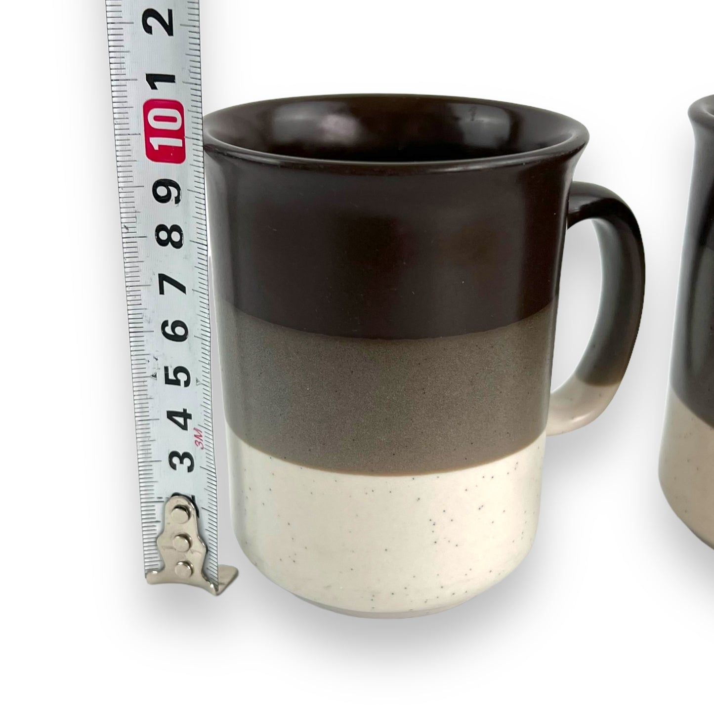 Brown, grey & white strip mug set of 2