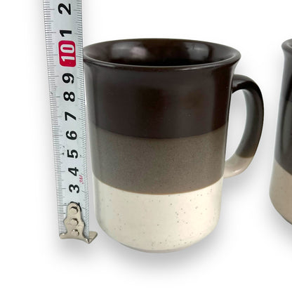 Brown, grey & white strip mug set of 2