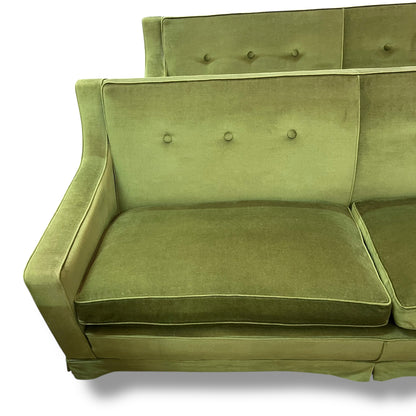 Vintage Designer Lounge Sofa — Green Velvet Upholstery, Feather Cushions