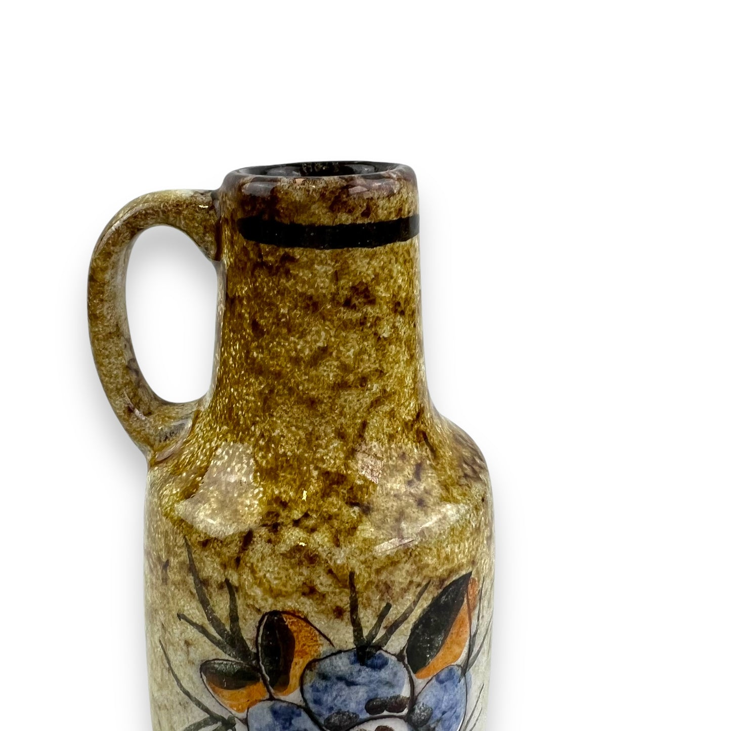 Ceramic vase with blue flower and handle by VEB Haldensleben