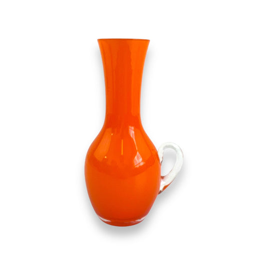 Orange Art Glass Vase with clear handle