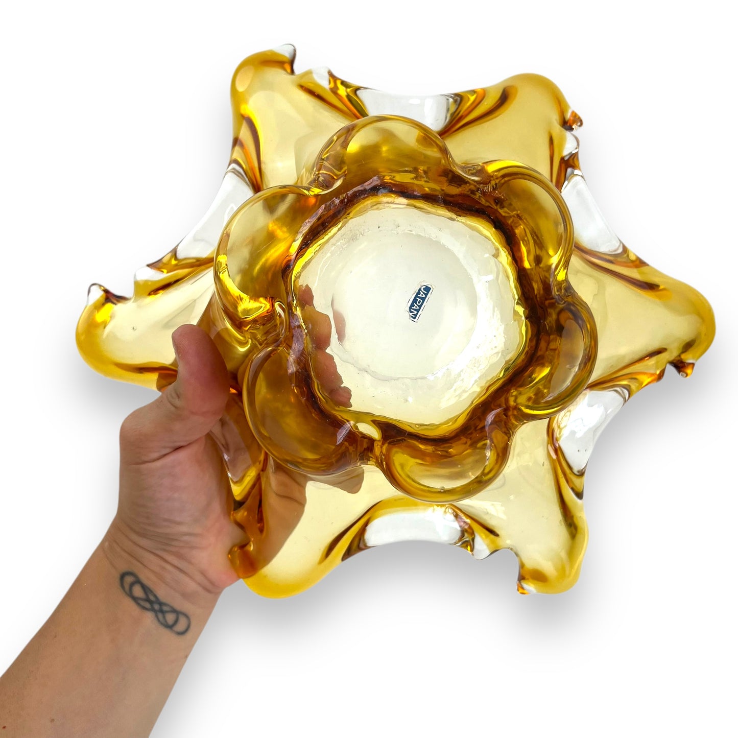 Amberina Honey Yellow 6 Point Glass Dish – Mid Century Art Glass (Made in Japan)