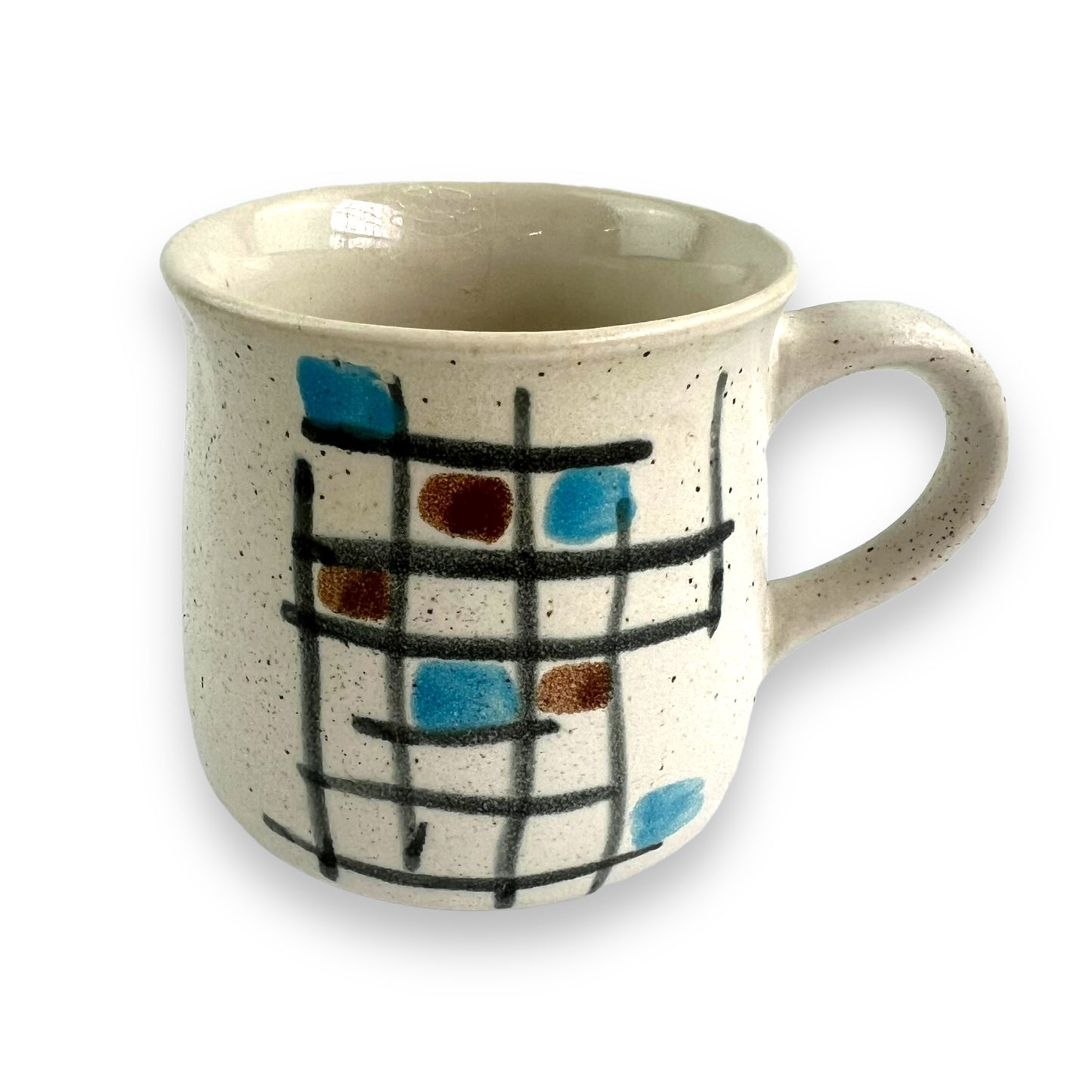 Brown and blue plaid pattern ceramic mug