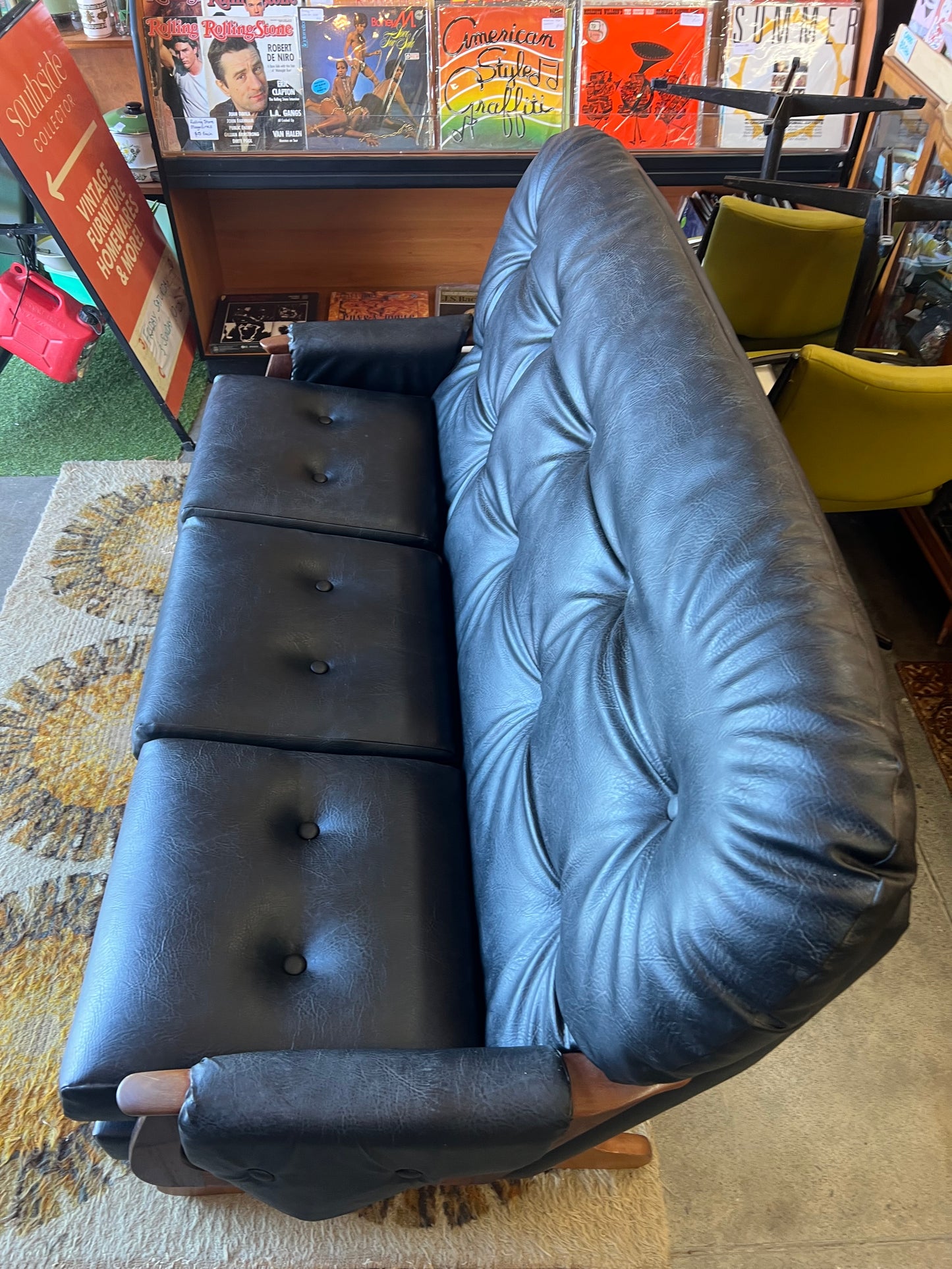 Black Vinyl 3-Seater Sofa by Mayline Furniture (Collingwood VIC) – Solid Timber Frame