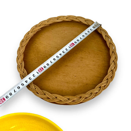 Yellow & Maroon ceramic snack tray on cane carrier