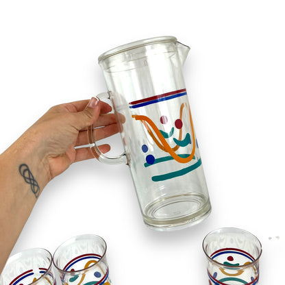 Mutli colour pattern plastic jug & 4 cups