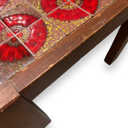 Red Circle Pattern Tile Side Table