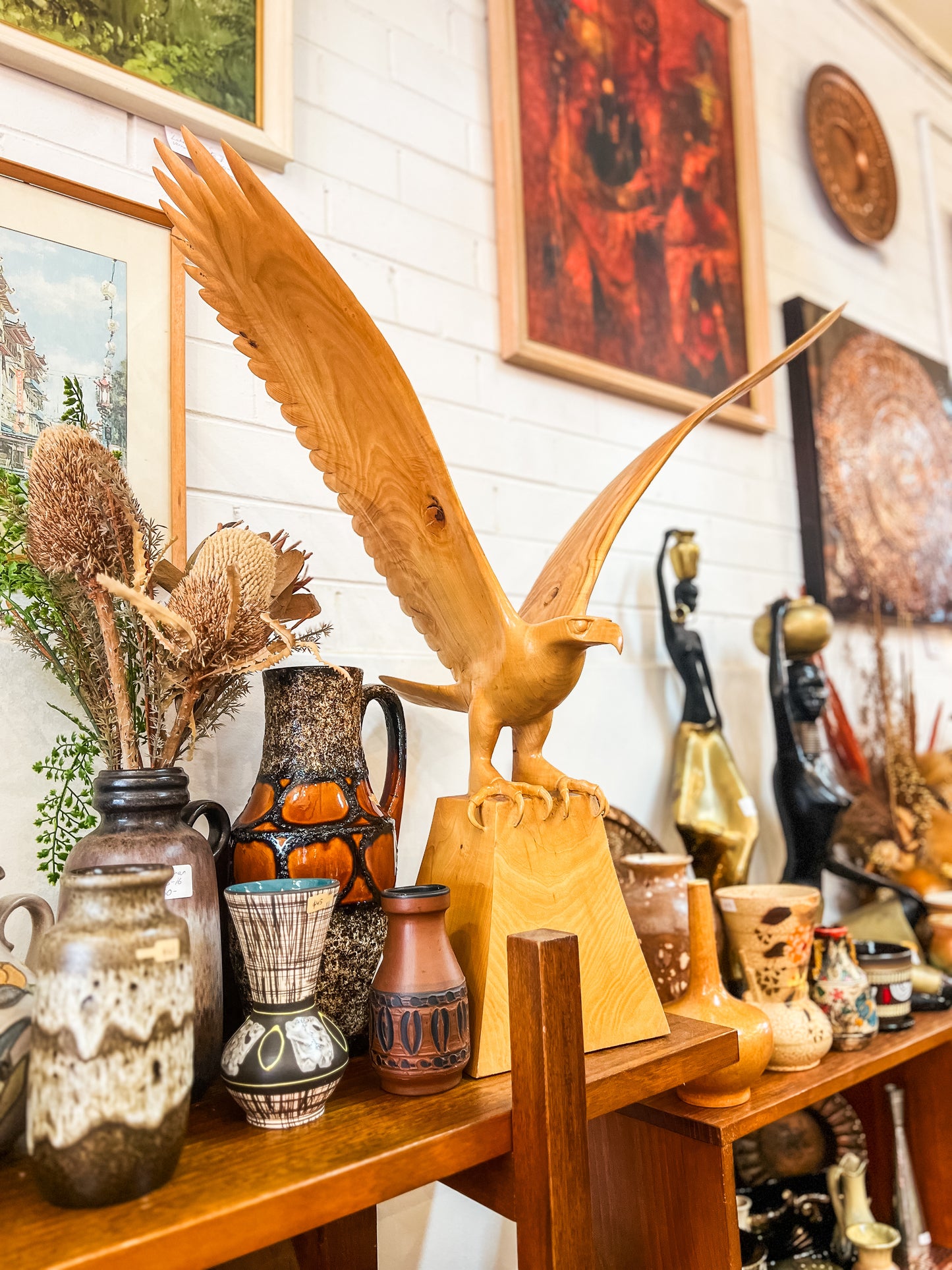 Hand-Carved Wooden Eagle Sculpture — Large Timber Carving