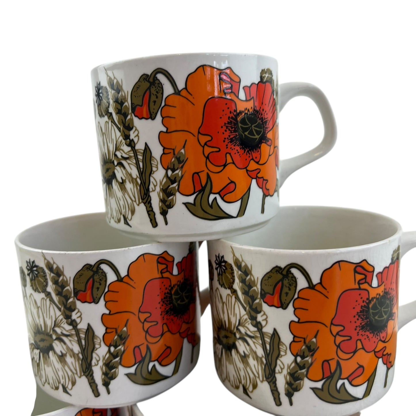 J & G Meakin Studio England “Poppy” Set of 6 Teacups