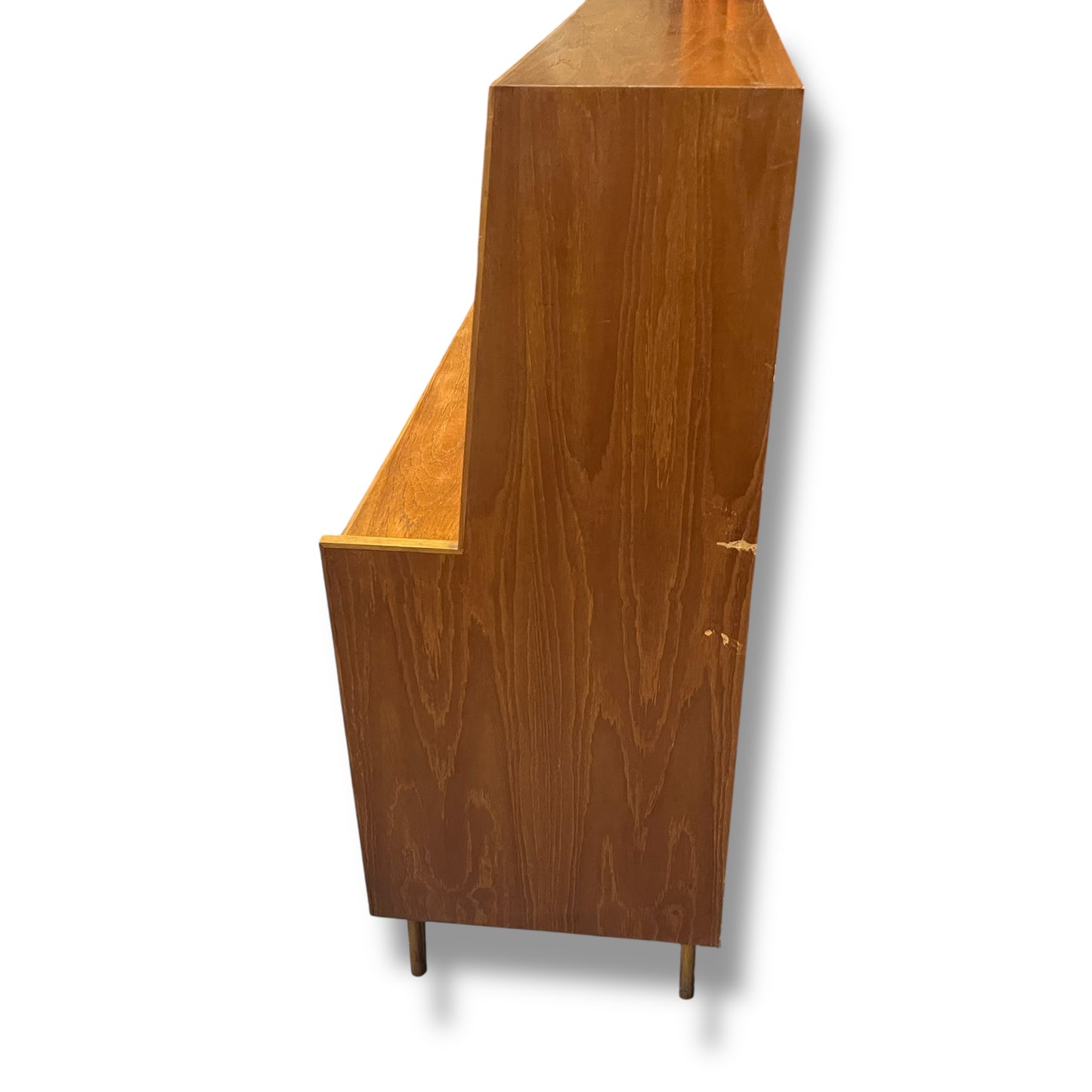 Mid-Century Teak Veneer Bureau Writing Desk & Bar Cabinet by Noblett Furniture