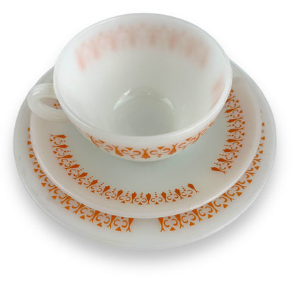 Termo-Rey Orange & white Cup & Plate Trio - Made in Brazil