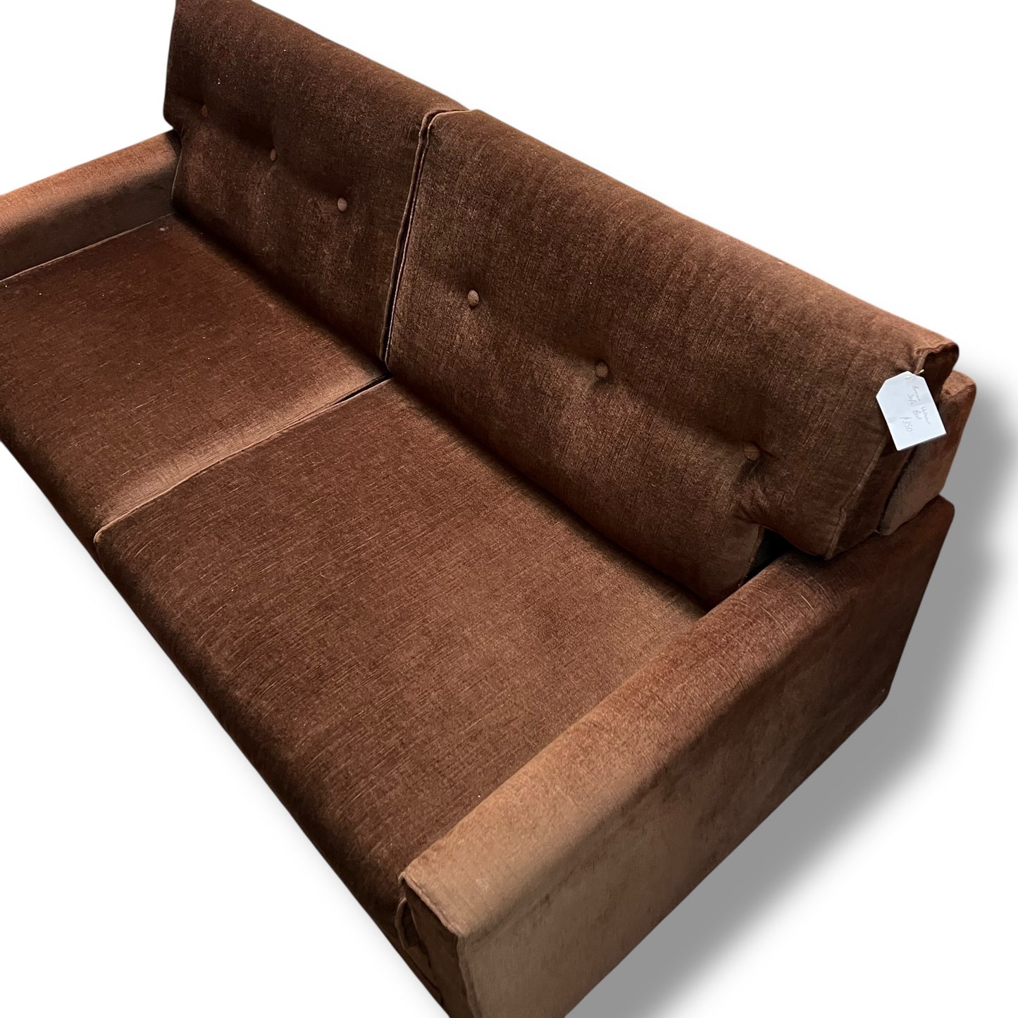Brown Velour Sofa Bed – Button Back with Fold-Out Mattress