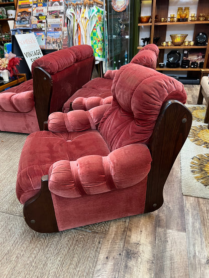 Pink Velvet Lounge Chair with Timber Frame