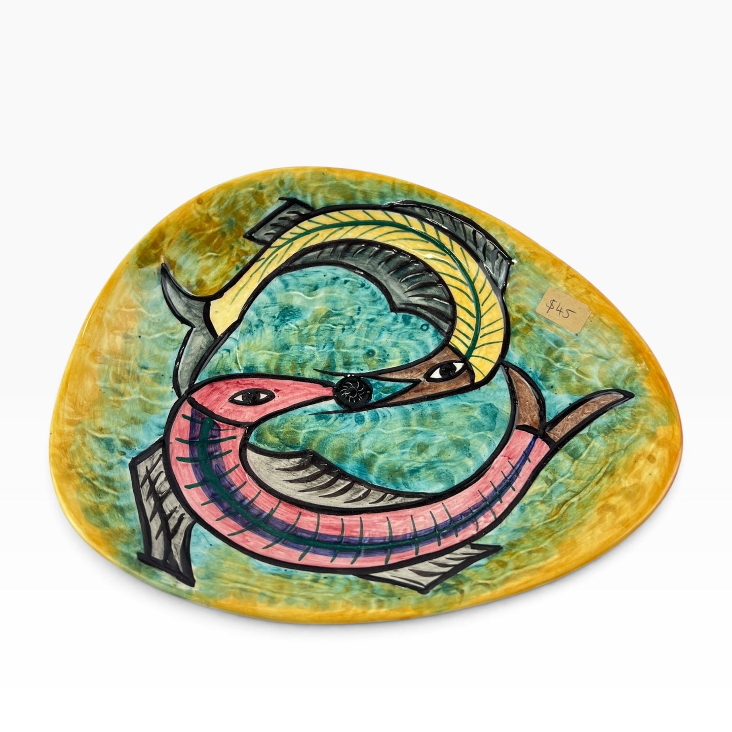 Hand-Painted Modernist Fish Ceramic Dish