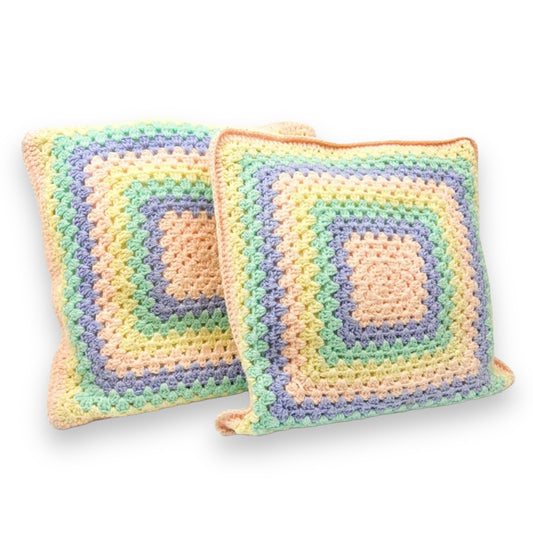 Pastel Rainbow Crochet Knit Cushion Set of 2