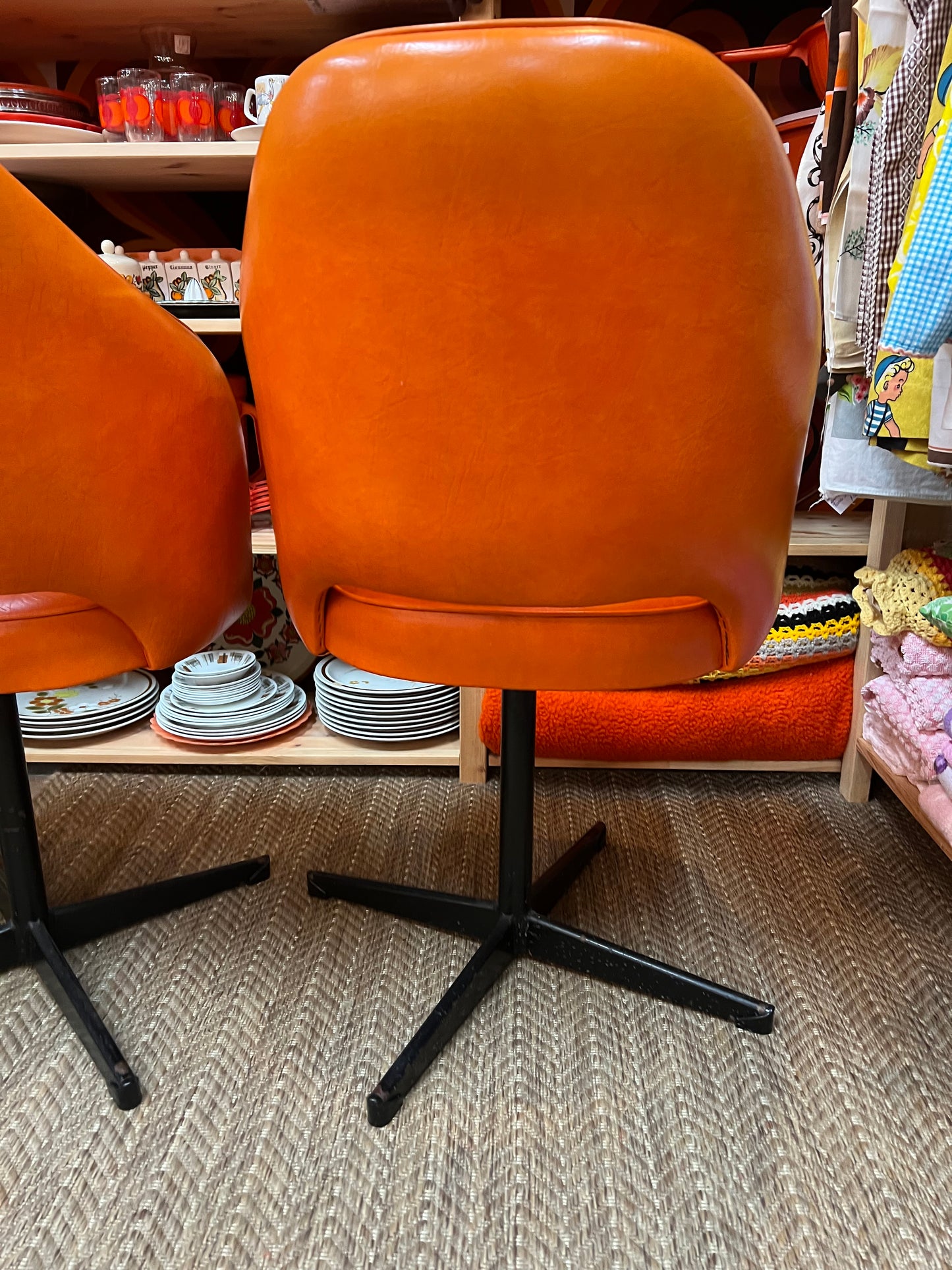 Set of 4 Retro Orange Swivel Dining Chairs
