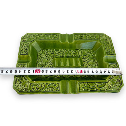 Green Ornate Pattern Ceramic Ashtray - Made in Japan