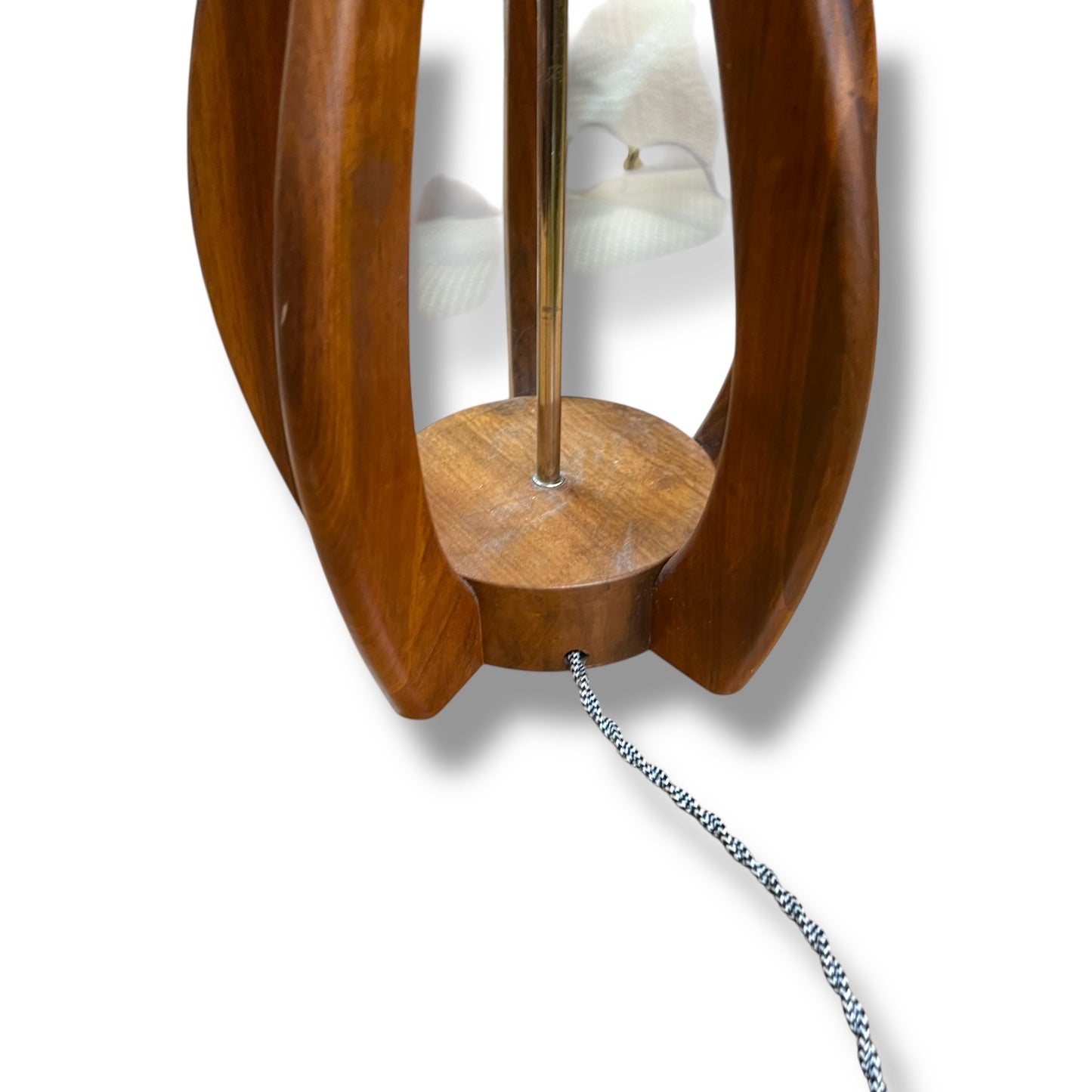 Pair of Mid-Century Teak Sculptural Lamps with Orange shades – Modeline