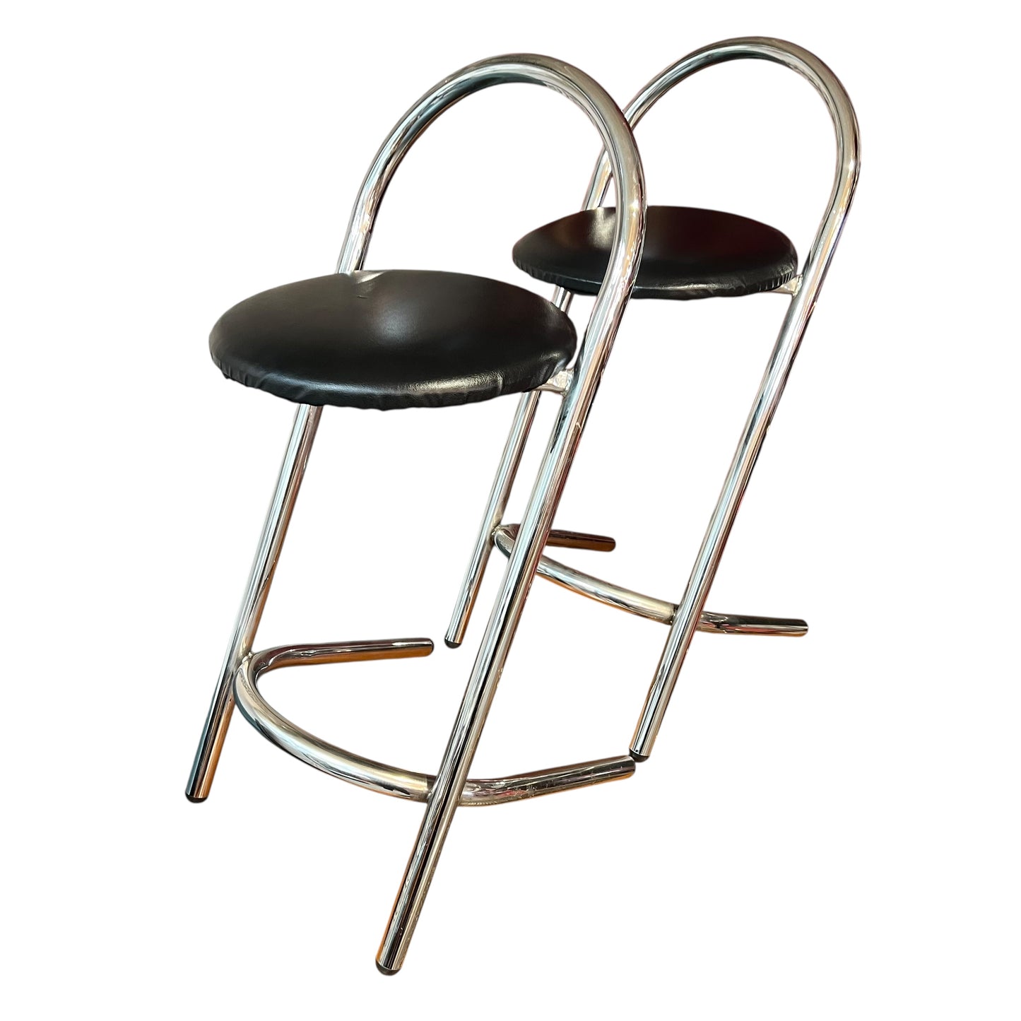 Pair of Chrome & Black Vinyl Bar Stools