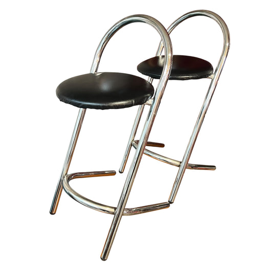 Pair of Chrome & Black Vinyl Bar Stools