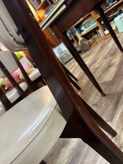 Set of 4 Dining Chairs – Cream Vinyl & Rosewood-Toned Timber