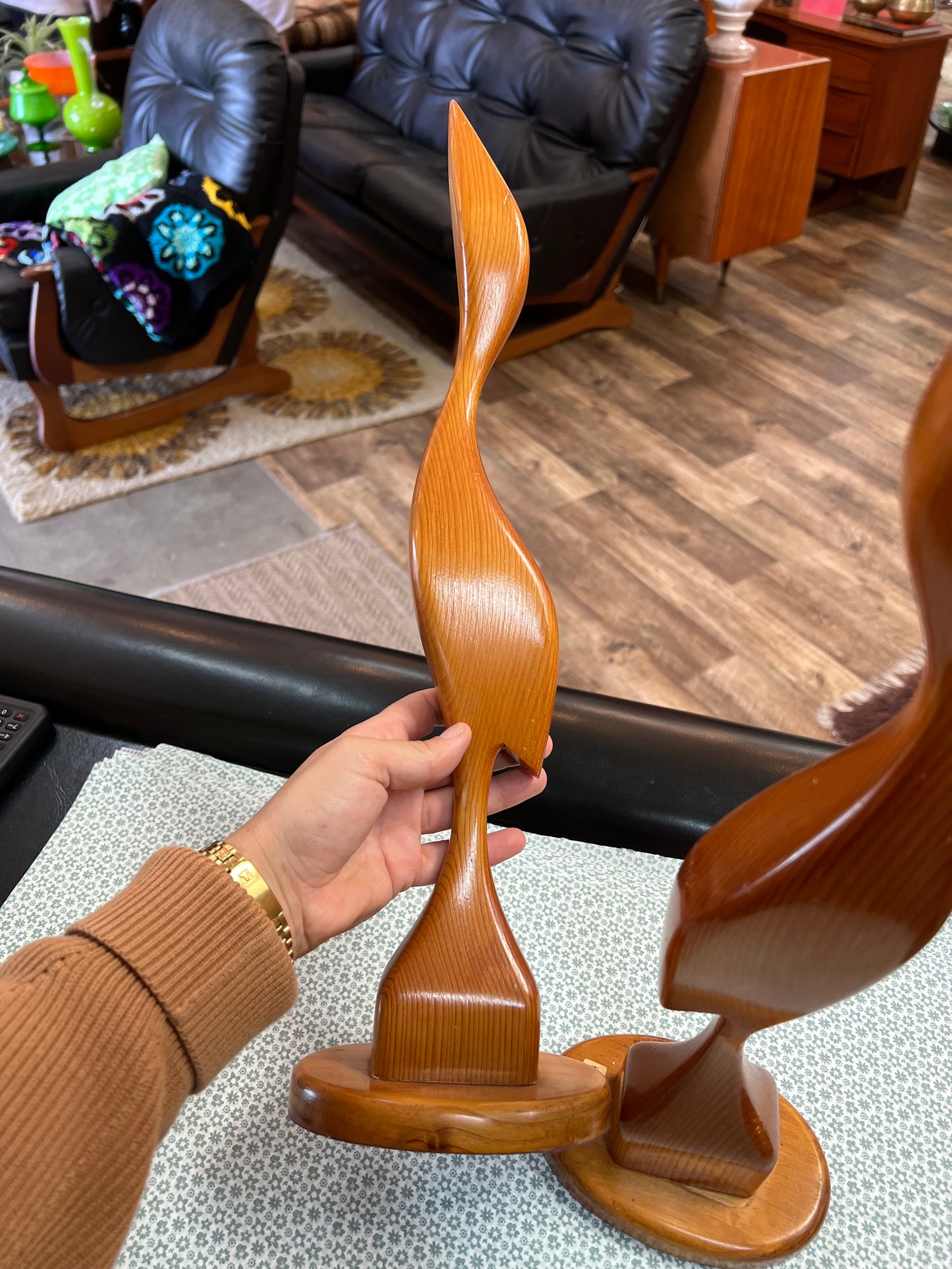 Sculptural Timber Bird Figures – Abstract Wooden Art Pair
