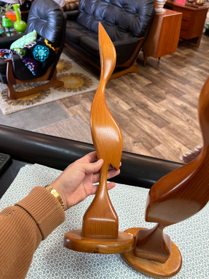 Sculptural Timber Bird Figures – Abstract Wooden Art Pair