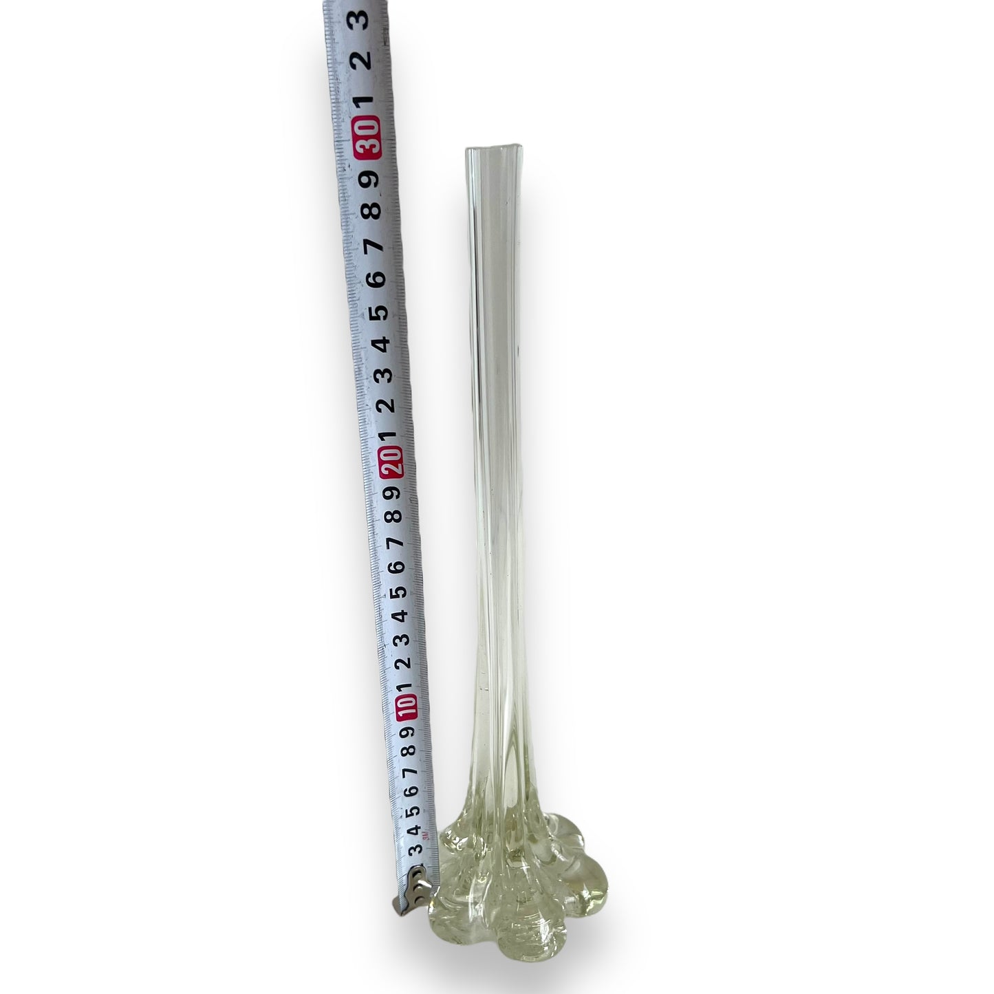 Clear elephant foot skinny glass flower vase